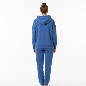 Ensemble de survêtement décontracté deux pièces pour femme en molleton épais, sweat-shirt à capuche et pantalon de jogging taille haute avec fermeture éclair et boutons, chaud pour l'hiver - Product Image 3