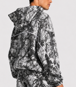 Herren Übergroßes Kontrastlinien-Camouflage-Trainingsanzug-Set Premium Baumwollfleece Herren Kontrastlinien-Hoodie und Loose-Fit-Jogger-Set - Product Image 4