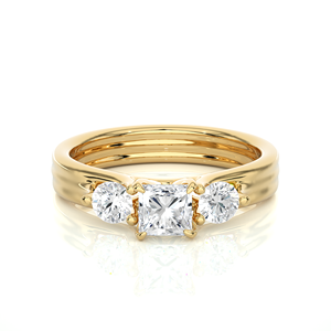 Anillo de Diamantes Naturales de Oro de 18K de Lujo para Mujer, 0.96CT, 3 Piedras, Corte Princesa y Redondo, Joyería de Diamantes para Boda - Product Image 5