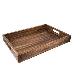 White Wash Wooden Serving Tray <b>Set</b> with Metal Handles Rectangular <b>Rustic</b> Food Tray for Kitchen <b>Dining</b> Coffee <b>Table</b> - Product Image 4