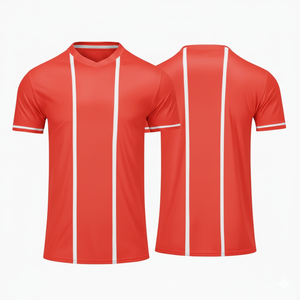 Men's <b>Red</b> Striped Soccer Jersey Short Sleeve V-Neck Moisture Wicking Polyester Athletic Wear All Seasons Wholesale Factory Supp - Product Image 1