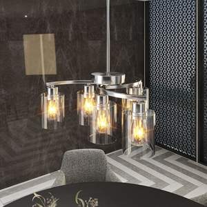 Luminaire suspendu de table réglable à 6 lumières en nickel brossé avec abat-jour en verre transparent pour salle à manger, cuisine, lustres, luminaires suspendus - Product Image 6