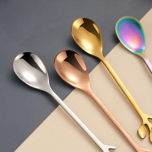 Juego de Cuchara y Tenedor con Forma de Hoja de 12.2 cm, Acero Inoxidable, para Postre, Fruta, Café, Disponible en 5 Colores - Product Image 3