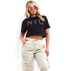 T-shirts en coton 100% écologiques pour femmes, avec logo personnalisé, imprimés de strass, pour l'été - Vente en gros, toutes tailles disponibles - Product Image 6