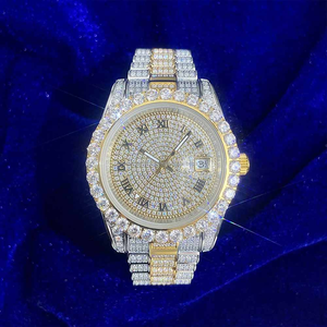 Relojes Mecánicos Automáticos de Lujo con Esfera Grande, Personalizados, de Dos Tonos, Dorados, con Diamantes Redondos VVS y Moissanita, Unisex para Hombre - Product Image 1