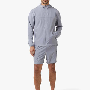 High Quality <b>Men</b>’s Breathable Two Piece Set Lightweight Windbreaker Hoodie <b>Jacket</b> and Quick Dry Shorts - Product Image 5