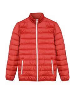 Thick Unisex <b>Red</b> Puffer <b>Jacket</b> Front Zipper Closure Casual Warm Quilted Winter Coat 100% Nylon Patchwork for Outdoor Daily Wear - Product Image 1