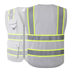 Chaleco de seguridad reflectante gris para hombre con bolsillos, cierre de cremallera, cuello en V, ropa de trabajo de alta visibilidad, ropa exterior informal - Product Image 3