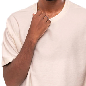 T-shirt décontracté à manches courtes et col rond pour homme, coupe classique, couleur crème, 100% coton - Product Image 5