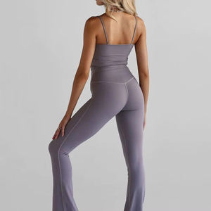 ชุดออกกำลังกายแบบเซ็ตเสื้อกล้ามและกางเกงขาบานเอวสูงสำหรับผู้หญิง เนื้อผ้าแห้งเร็ว ระบายอากาศได้ดี - Product Image 3