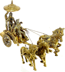 Arjun Rath traditionnel de luxe en laiton fait main, 4 chevaux, style vintage shabby chic, décoration pour la maison, le bureau, Diwali, mariage, Halloween - Product Image 3