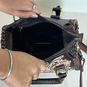 New Arrival Premium <b>Tooled</b> Floral Brown <b>Leather</b> Duffel Bags Small Cowgirl Style Crossbody Top Handle Gym Sports Travel Handbags - Product Image 6
