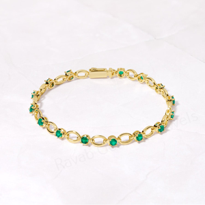 Pulsera de Cadena con Eslabones y Circonita Verde de 5mm, Chapada en Oro de 18K sobre Plata 925, Joyería Fina para Mujer, Uso Diario, Regalo - Product Image 2