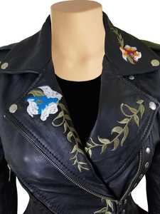 Manufacturer Wholesale Ladies Hand Embroidered <b>White</b> Leather <b>Jacket</b> Luxury Studded Sheepskin Motorcycle <b>Jacket</b> Custom Logo - Product Image 2