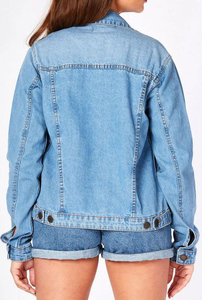 Chaqueta vaquera de algodón para mujer, de color sólido, manga larga, con cuello vuelto, estilo casual y moderno. - Product Image 2