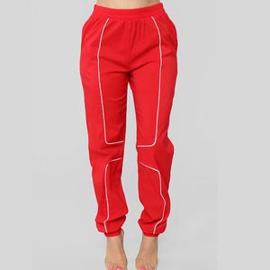Conjunto Deportivo Cortavientos Transpirable Rojo para Mujer, con Estampado, Manga Larga, Cuello Alto, Pantalones Deportivos de Color Sólido con Bolsillos Laterales, Ropa Urbana - Product Image 4