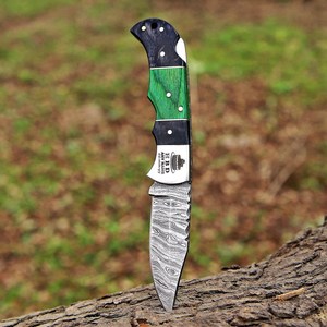 มีดพับ Damascus Lockback ด้ามไม้ เกรดอุตสาหกรรม รับประกัน 1 ปี จากผู้ผลิต มีดพับ EDC ขายส่ง - Product Image 5