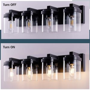 Lampada da Bagno a 4 Luci in Nero Opaco con Paralume in Vetro Trasparente e Finitura Nichelata - Product Image 5