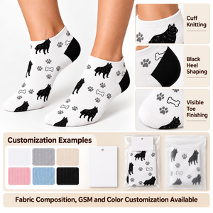 Calcetines tobilleros de poliéster para mujer, con estampado de perro negro, corte bajo, colores personalizados, etiqueta privada, suministro al por mayor - Product Image 6