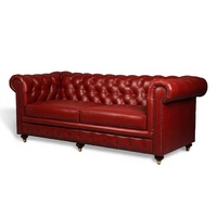 Chesterfield Echt leder Dreisitzer-Sofa in roter klassischer hand gefertigter Luxus couch