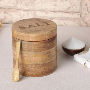 Pot à sel décoratif en bambou écologique, compatible lave-vaisselle, finition premium, pratique pour le rangement sur le comptoir de cuisine, pour sel et épices - Product Image 4