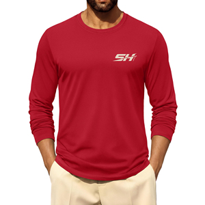 Camiseta de algodón de manga larga para hombre, cuello redondo clásico, corte regular, ligera, informal, personalizada, a bajo precio. - Product Image 1