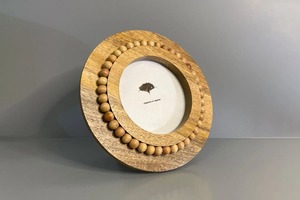 Handmade Natural Wood Round Photo <b>Frame</b> With Beaded Design Rustic Tabletop Decor - Product Image 4