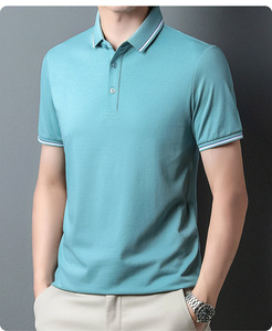 Polo d'été fin en coton pour homme, haut de gamme, en soie de mûrier, avec logo personnalisé brodé ou imprimé, idéal pour les affaires - Product Image 4