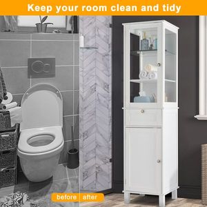 Mobile da Bagno FCH con Cassetto Singolo e Doppia Anta in MDF Verniciato a Spruzzo Bianco, Armadietti per Soggiorno - Product Image 6