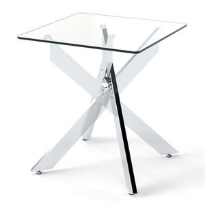 20\" X 20\" X 22.5\" <b>Silver</b> Tempered Glass <b>Side</b> <b>Table</b> with Intersecting Metal Base Elegant Nightstand - Product Image 2