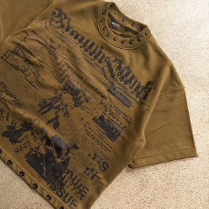 Nouvelle mode 2026 : T-shirt vintage respirant à manches courtes avec strass, style décontracté, vêtement de marque tendance - Product Image 6