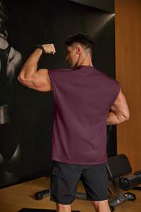 2026 OEM Custom Fitness Stringer Muscle Sleeveless Oversized <b>Maroon</b> Color Sports Running Polyester Gym tank <b>Tops</b> for Men - Product Image 6