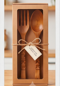 Juego de cubiertos de bambú pulidos a mano, diseño tradicional, reutilizables, perfectos para restaurantes, postres y accesorios de vajilla. - Product Image 5