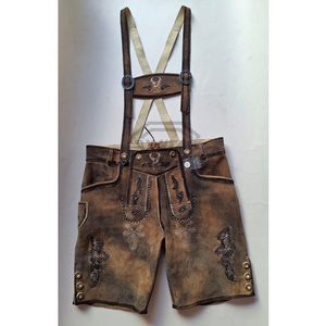 Pantalon court traditionnel bavarois pour homme, style Lederhosen, avec bretelles, en coton tissé marron, vêtements traditionnels. - Product Image 2