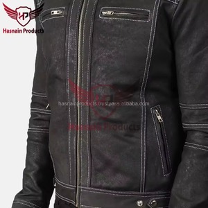 Chaqueta de Motociclista para Hombre, Lavada, con Cuello Alto, Cierre de Cremallera, Resistente al Viento, Estilo Motero, Color Sólido, Corte Regular, para Otoño - Product Image 5