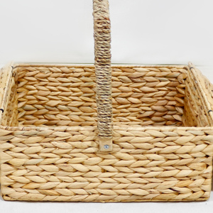 Water Hyacinth Vintage <b>Rectangle</b> Picnic <b>Basket</b> Handwoven <b>Storage</b> with Handle - Product Image 6