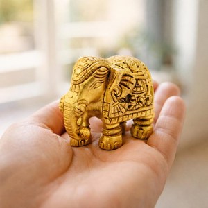 SHUBHAM Handmade Brass <b>Elephant</b> Figurine Gold Plated Mini Maharaja Animal Sculpture for Car Dashboard Home <b>Decor</b> Gift - Product Image 2