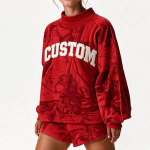 <b>Women</b>’s Custom Printed Oversized <b>Shorts</b> Two Piece Casual Outfit <b>Long</b> Sleeve High Neck Wholesale Clothing Style <b>Women</b> Set - Product Image 5