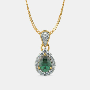 14K Yellow Gold Pear Emerald Halo Lab Grown Diamond Pendant Necklace - Product Image 1