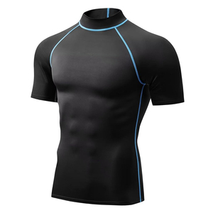 Camiseta de Compresión de Manga Larga para Hombre, Protección UPF50+, con Ribete Azul, Secado Rápido, para Deportes Acuáticos y Entrenamiento - Product Image 1