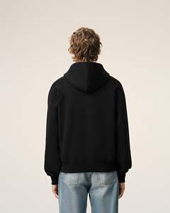 Sudadera con Capucha Negra para Hombre, Corte Holgado, Tejido de Algodón, Color Sólido, Estilo Casual de Verano, Diseño con Bolsillos, Colores Personalizables - Product Image 2