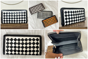 Handmade Genuine Cowhide Leather Zipper <b>Wallet</b> Black & White Checkered Pattern Long Clutch Card Holder Premium Western Style - Product Image 3