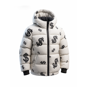 Blouson matelassé à capuche blanc pour homme avec imprimé dollar, manteau d'hiver style streetwear, vêtement d'extérieur chaud, vente en gros - Product Image 5