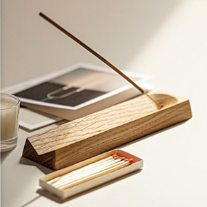 Porte-encens en bois de noyer minimaliste de luxe, avec plateau attrape-cendres incliné, élégant pour la décoration et l'aromathérapie. - Product Image 2
