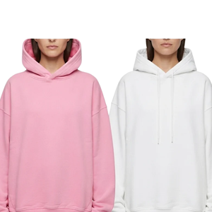 Sudadera con Capucha Oversize para Mujer, Manga Larga, Casual, 100% Algodón Ecológico, Rosa y Blanca, con Logotipo Frontal - Product Image 4