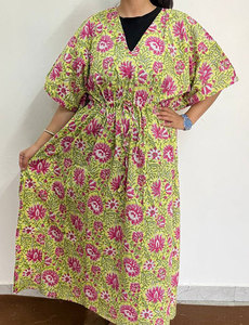 Vestido Kaftan Estampado de Algodón Suave para Mujer con Tela Transpirable y Caída Elegante - Product Image 1