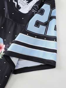 Maillot de football américain personnalisé pour femme, noir, en maille, col en V, avec motifs graphiques en strass thermocollés, OEM, marque privée, vente en gros - Product Image 6