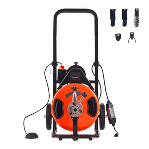 Macchina per la pulizia di scarichi e fognature da 75 FT x 1/2 pollice con alimentazione automatica, 4 frese, attivazione ad aria, per tubi da 1 a 4 pollici, e interruttore a pedale - Product Image 1
