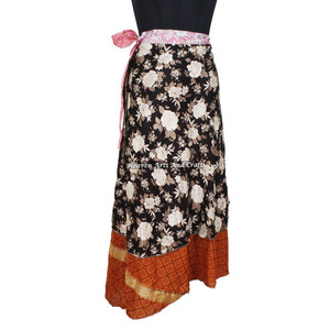<b>Skirts</b> Indian Silk Wrap Vintage <b>Skirt</b> Women Handmade Double Layer Women Wear Vintage Silk Sari <b>Long</b> Length Wrap Around <b>Skirt</b> - Product Image 1