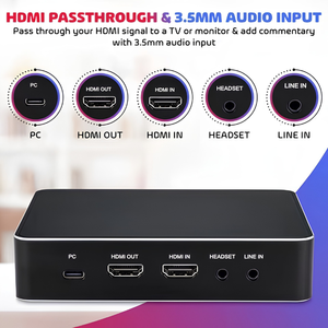 4K HD Video Capture Box with HDMI Input, HDMI Pass Through, <b>USB</b> <b>Plug</b> & Play, 4K60 HDR Recording & Live Streaming - Product Image 2